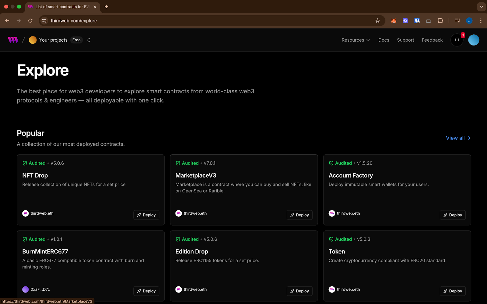 Thirdweb - Explore Contracts